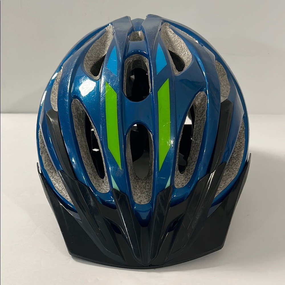 Kids Bike Helmet Blue with Lime Accents